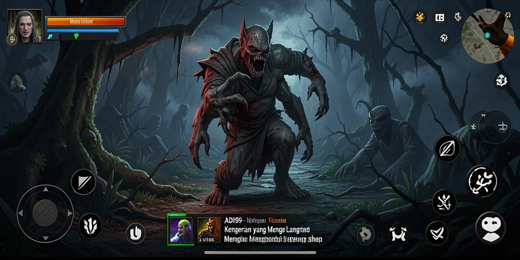 Tampilan gameplay menyeramkan yang menampilkan suasana mencekam.