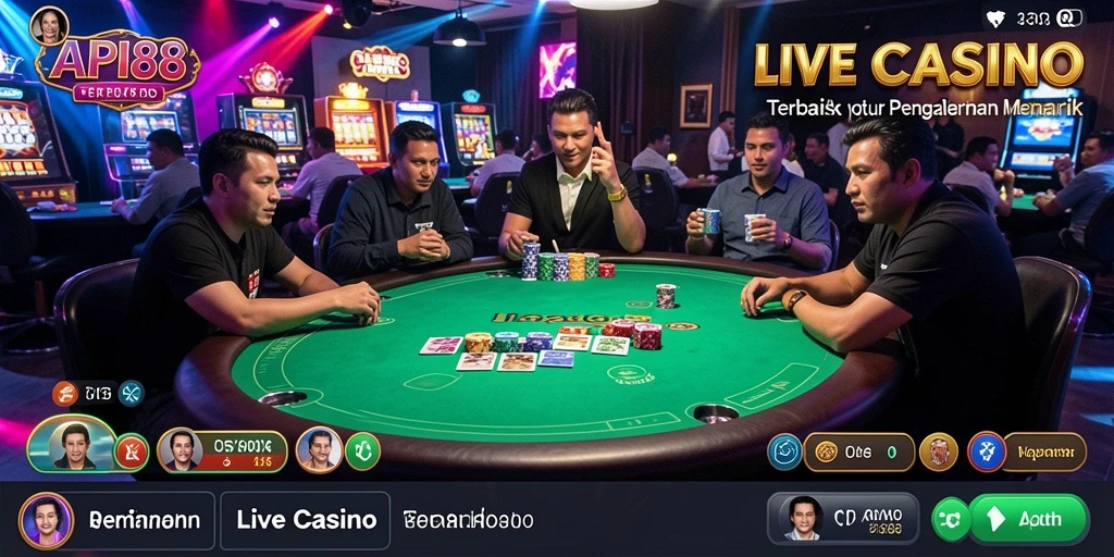 Screenshot API88 menunjukkan gameplay Live Casino yang seru dengan dealer dan pemain asli.