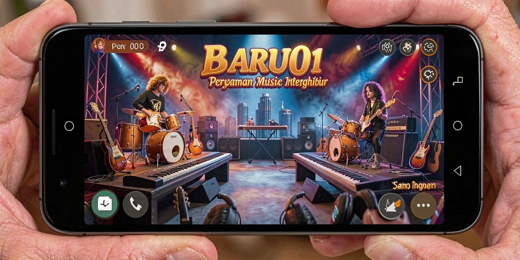 Tampilan gameplay BARU01 yang menarik dengan elemen musik interaktif.
