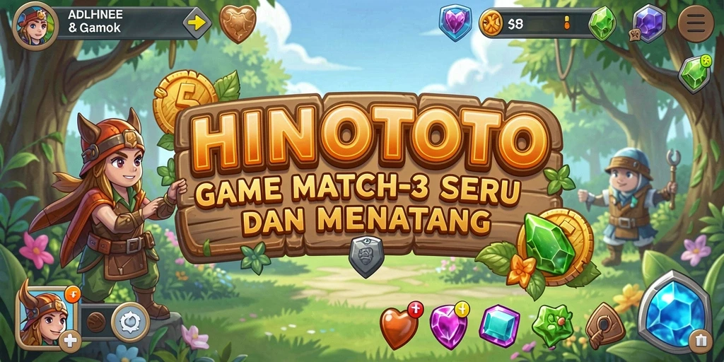 Tampilan gameplay seru dari HINOTOTO dengan elemen Match-3 yang menarik.