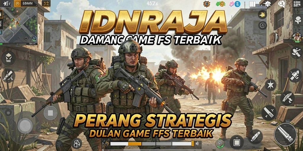 Screenshot gameplay IDNRAJA yang menampilkan aksi menegangkan dalam pertempuran FPS.