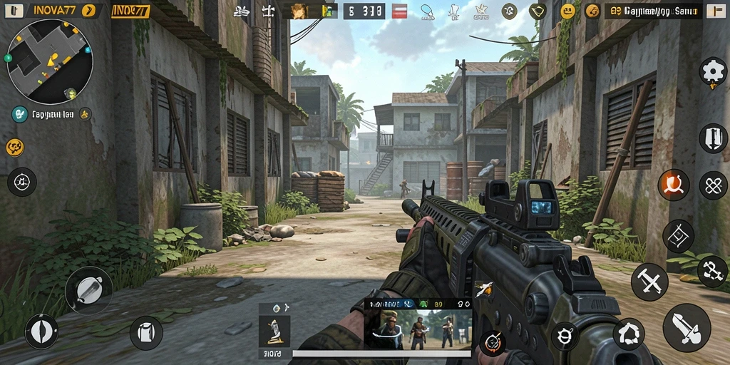 Screenshot menampilkan aksi intens dalam gameplay FPS INOVA77.