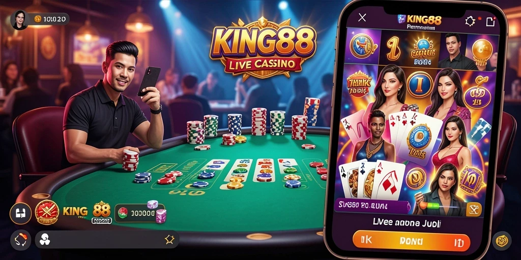 Tampilan menarik dari gameplay KING88 yang menampilkan dealer langsung.