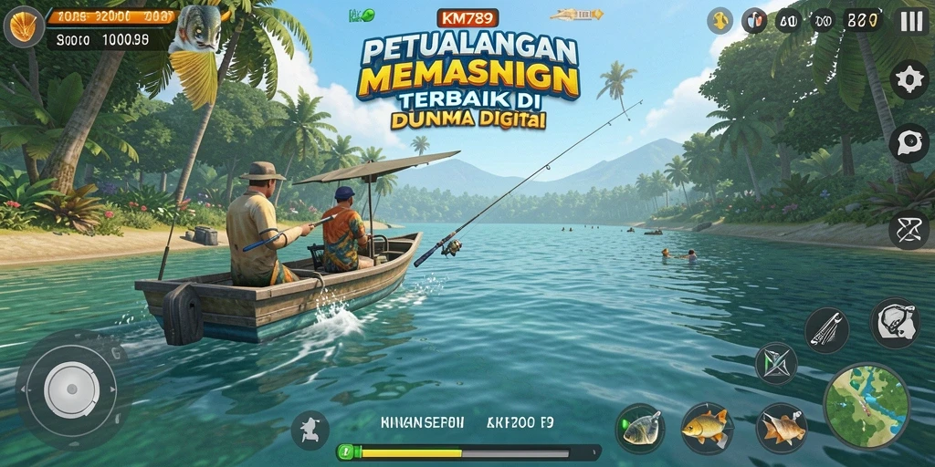 Tampilan gameplay KM789 yang menampilkan keseruan memancing.