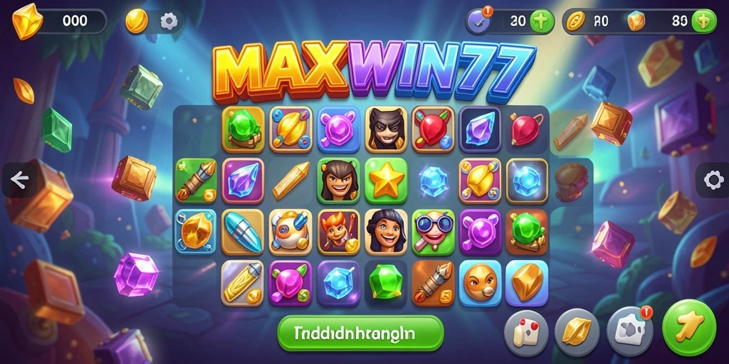 Tangkapan layar gameplay <strong>MAXWIN77</strong> menampilkan keseruan mencocokkan item Match-3.