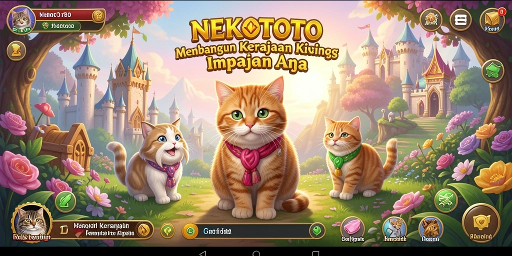 Screenshot gameplay NEKOTOTO menunjukkan keseruan mengelola kerajaan kucing.