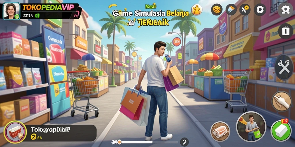 Tampilan menarik dari gameplay TOKOPEDIAVIP dengan elemen simulasi belanja.