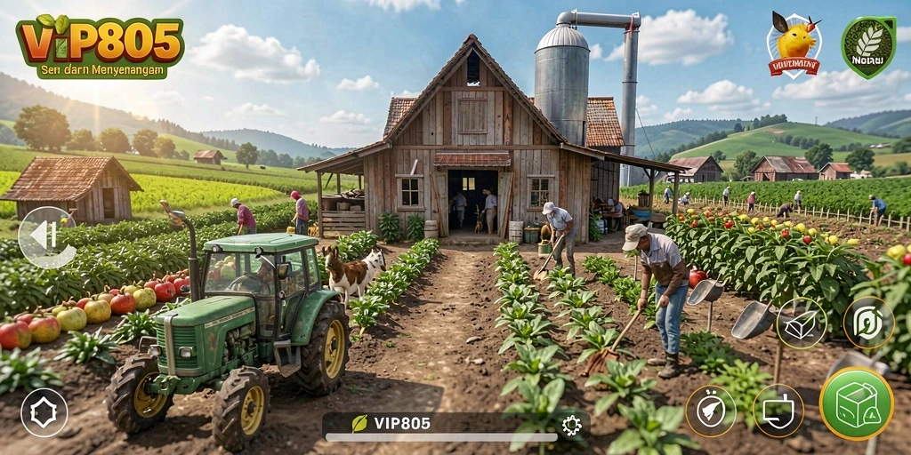 Tampilan gameplay menarik dari VIP805 dengan aktivitas bertani.